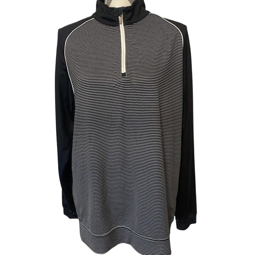 Bugatchi Jacket Black White Strip 1/4 Zip Mens Medium Y2K Athleisure Medium
